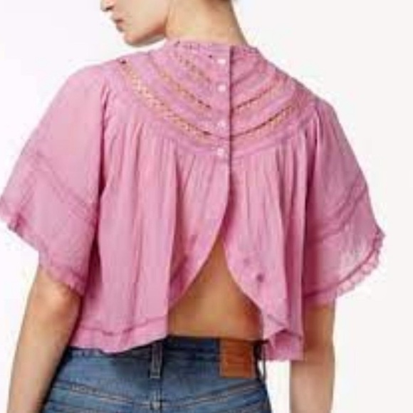 Free People pink Lace Detail Blouse - Picture 4 of 4